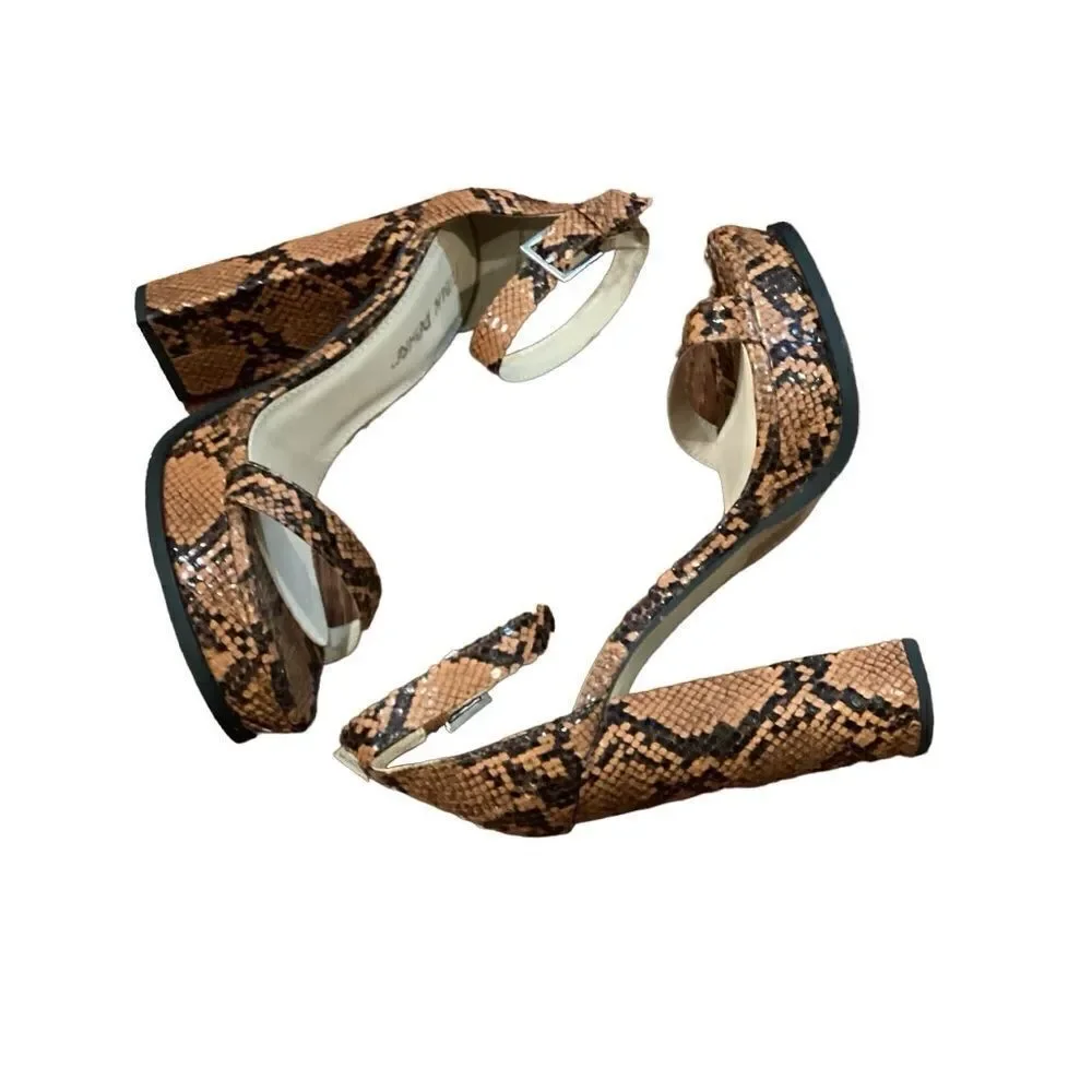 New Public Desire Snakeskin Print Ankle Platform Heels Sz 7